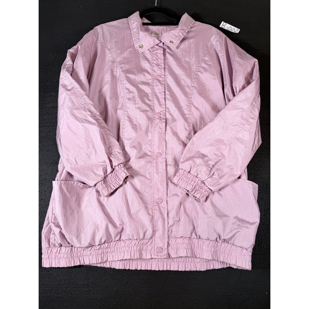Cambridge MS Vintage Pink Nylon Windbreaker Jacket Women Large Mauve Snap Front